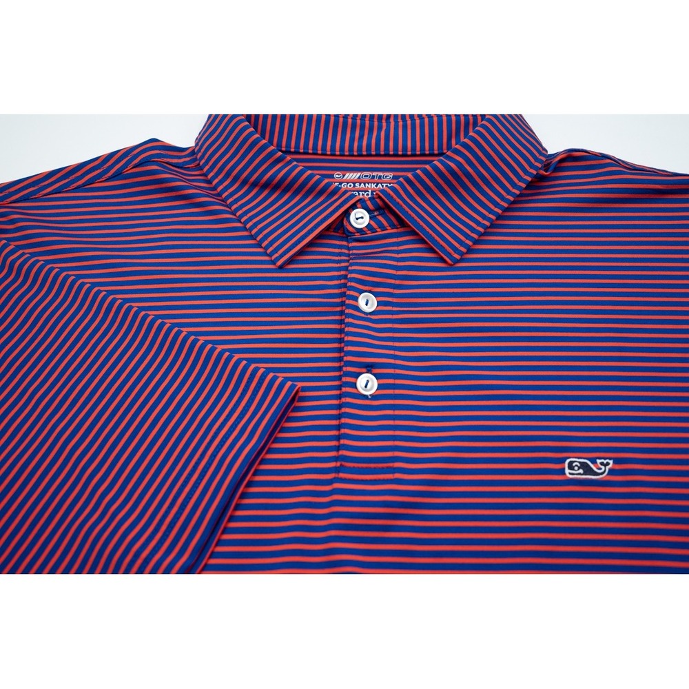 Vineyard Vines Mens XL On-The-Go Sankaty Polo Shirt Blue Orange Striped Golf Top
